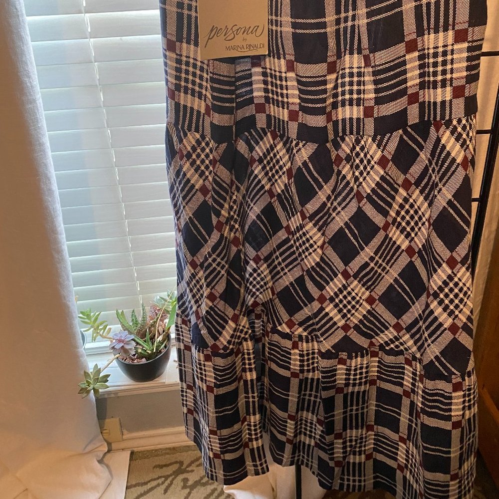 Persona by Marina Rinaldi, Plaid Navy, White & Cranberry Full Skirt, Size 22 NWT